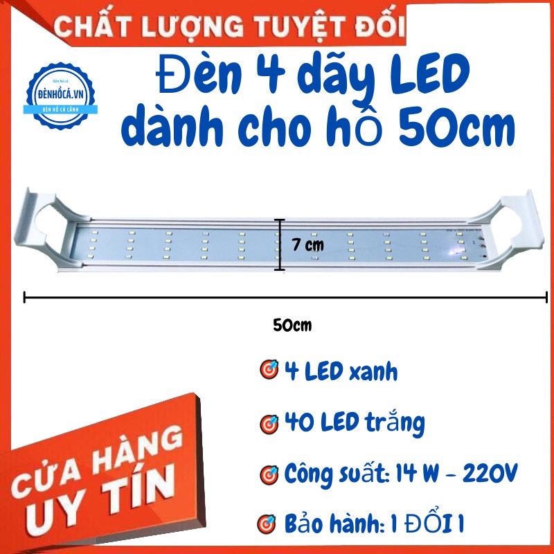 Đèn LED cho hồ cá dài 50cm trắng 4 hàng led chân đèn đẹp