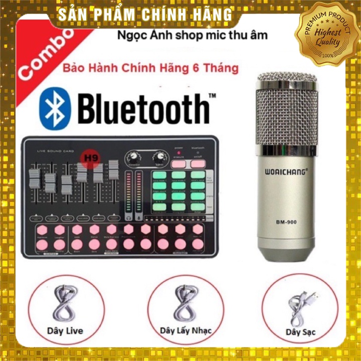 Combo Micro BM900 và Soundcard H9 – Thu Âm Hát Live Stream, Karaoke, AutoTune, Giả Giọng, Cực Hay, Có Bluetooth