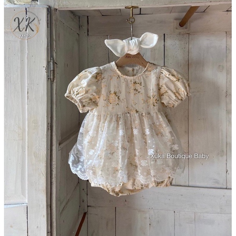 Bodysuit Váy Hoa Bé Gái QCCC, Váy Liền Thân Phối Ren Cho Bé 0-2 tuổi, Style Hàn Quốc [Ảnh Thật]