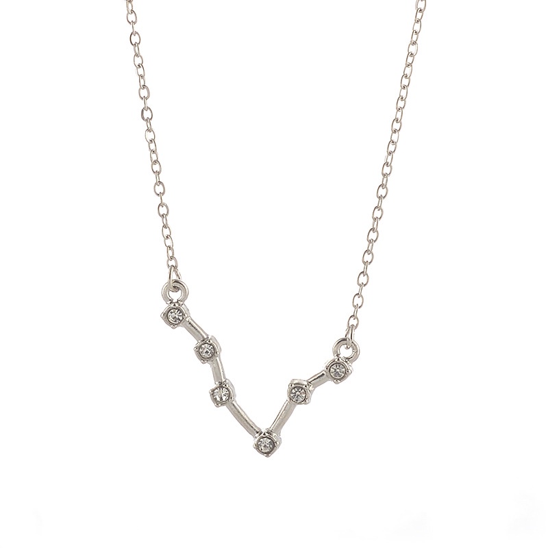Zodiac Constellation Diamond-Set Alloy Color Preservation Pendant Necklace