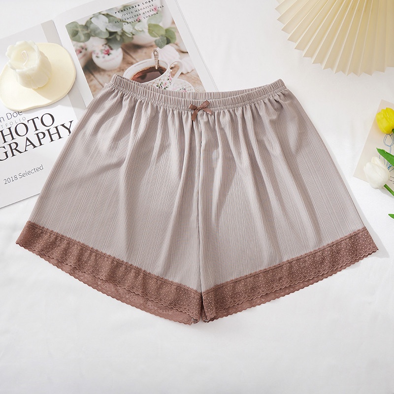 Quần Short Bảo Hộ Dáng Rộng Vải Lụa Lạnh Phối Ren Chống Chói Thời Trang Mùa Hè Hàng Mới Cho Nữ