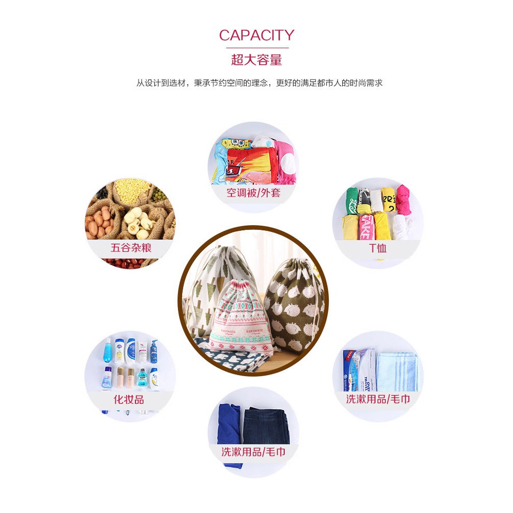 Túi vải dây rút in họa tiết dễ thương đựng đồ đa năng