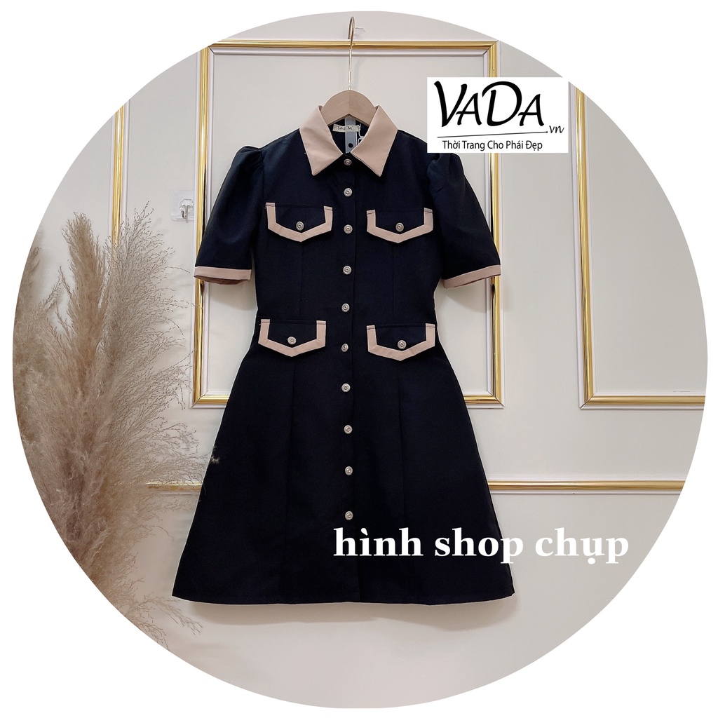 Đầm xòe dạo phố, dự tiệc cổ sơ mi phối màu hàng nút xinh xắn -Thời Trang VADA (VD323) | BigBuy360 - bigbuy360.vn