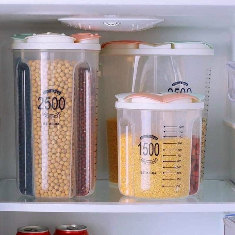 Hộp Đựng Hạt Chia Ngăn Trong Suốt 1500/2500ml, Bảo Quản Thực Phẩm, Nhiều Ngăn Đựng Gia Vị,Đồ Khô, Ngũ Cốc...