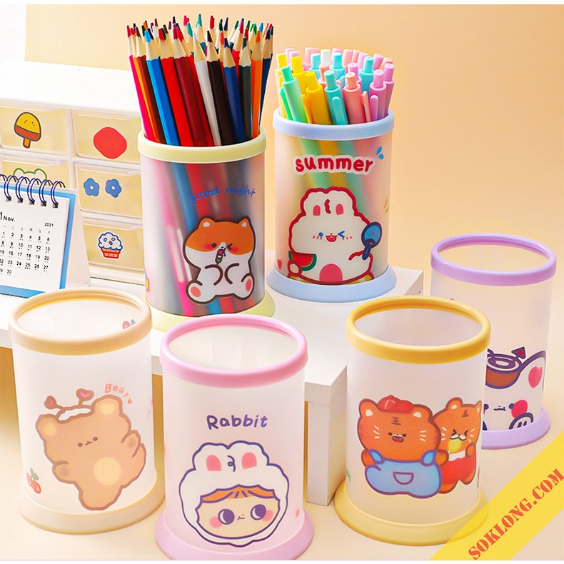 Ống cắm bút hình trụ cute K64 hộp đựng bút hình tròn dễ thương có thể lắp ghép SỔ KLONG
