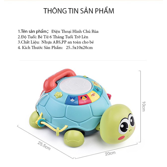 Đồ Chơi Điện Thoại Hình Chú Rùa Kết Hợp Âm Nhạc, Trống và Đèn Ánh Sáng, Giúp Bé Học Hỏi và Phát Triển Trí Não 1-5 Tuổi
