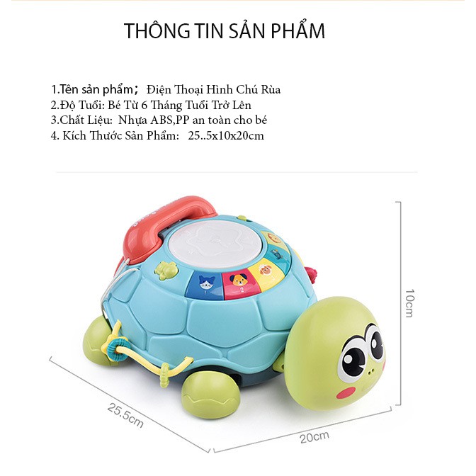 Đồ Chơi Điện Thoại Hình Chú Rùa Kết Hợp Âm Nhạc, Trống và Đèn Ánh Sáng, Giúp Bé Học Hỏi và Phát Triển Trí Não 1-5 Tuổi