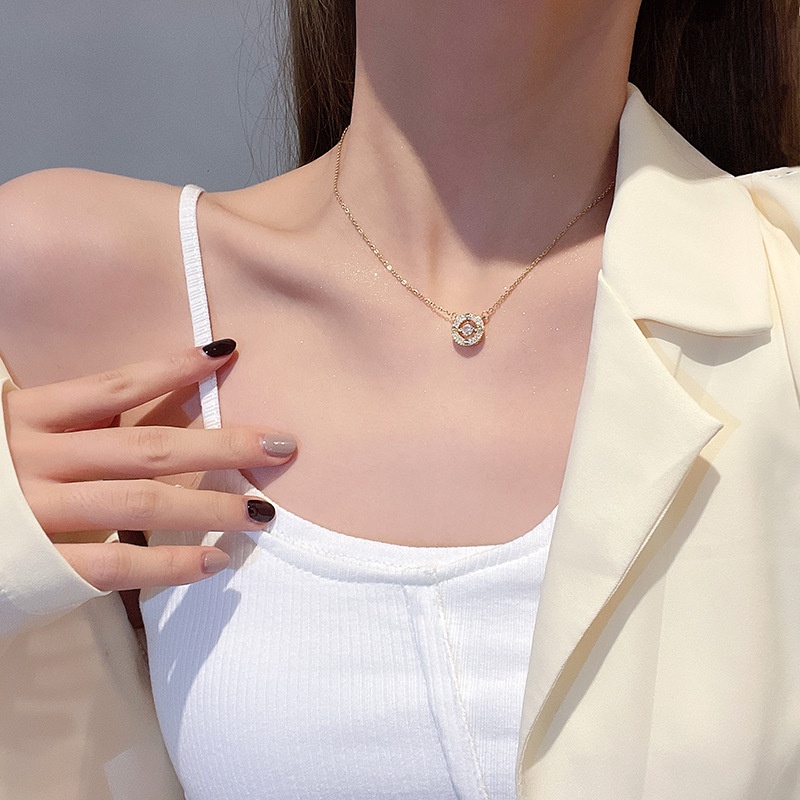 Dây chuyền bạc nữ cao cấp Evasilver mặt tròn đính đá bên trong, Vòng cổ bạc ta cực xinh xắn