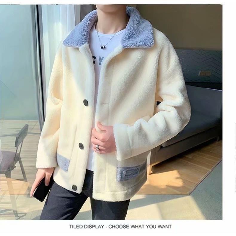 Áo Khoác Len Lông Cừu Dày Dặn Giữ Ấm Thời Trang Trẻ Trung Cho Nam