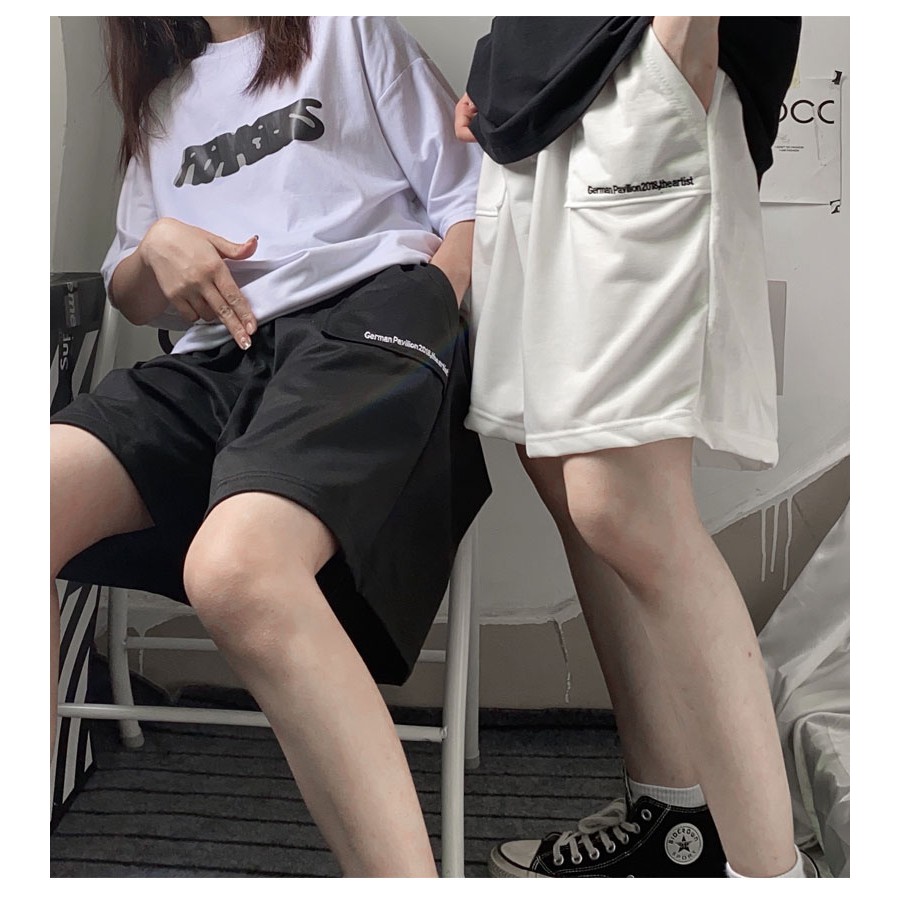 Quần sooc nam nữ mặc nhà, quần đùi unisex ống rộng màu đen, trắng Yinxx QS56