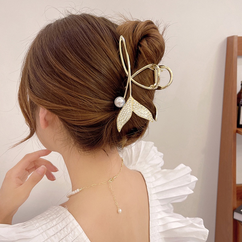 Kẹp tóc Haimeikang kim loại đính đá và ngọc trai nhân tạo thời trang