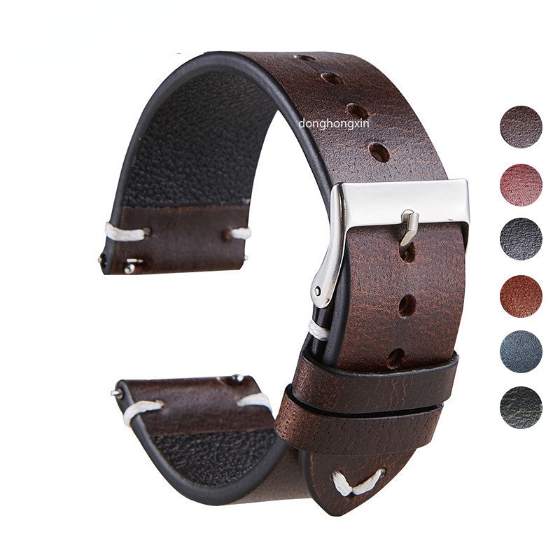 Dây Đeo Đồng Hồ Bằng Da Bò 18mm 20mm 22mm Màu Xanh Dương / Xanh Dương / Nâu / Xanh Lá Cao Cấp Dành Cho Nam Và Nữ