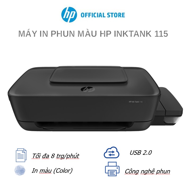 [Mã ELRESHOCK giảm 10% đơn 100K] Máy in màu HP Ink Tank 115, 1Y WTY - 2LB19A - Hàng Chính Hãng