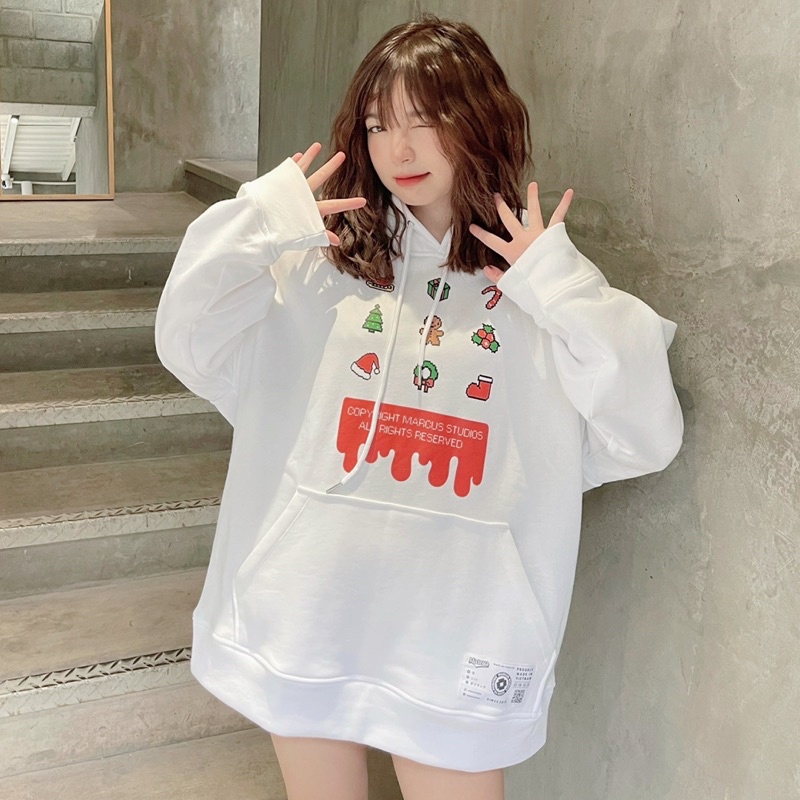 Áo nỉ có nón nam nữ noel hoodie chất liệu nỉ thương hiệu MAICUS phối màu trắng | BigBuy360 - bigbuy360.vn