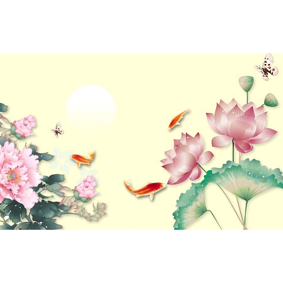 Tranh cá chép dán tường khổ lớn 3D