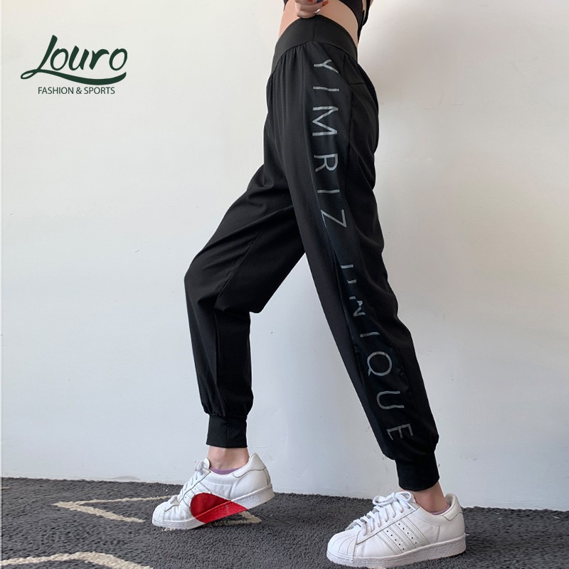 Quần joker nữ Louro QL101, loại quần tập gym nữ dáng jogger mới, kiểu dáng ống rộng chữ dọc cực đẹp