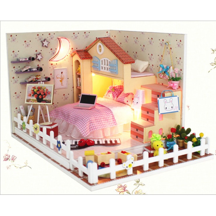 Mô hình nhà búp bê DIY phòng ngủ MOON BAY cho bé yêu
