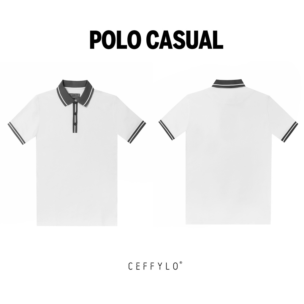 Áo Polo Phối Nẹp , Màu Trắng, Chất Liệu Cotton Thoáng Khí, Form Slimfit - CEFFYLO