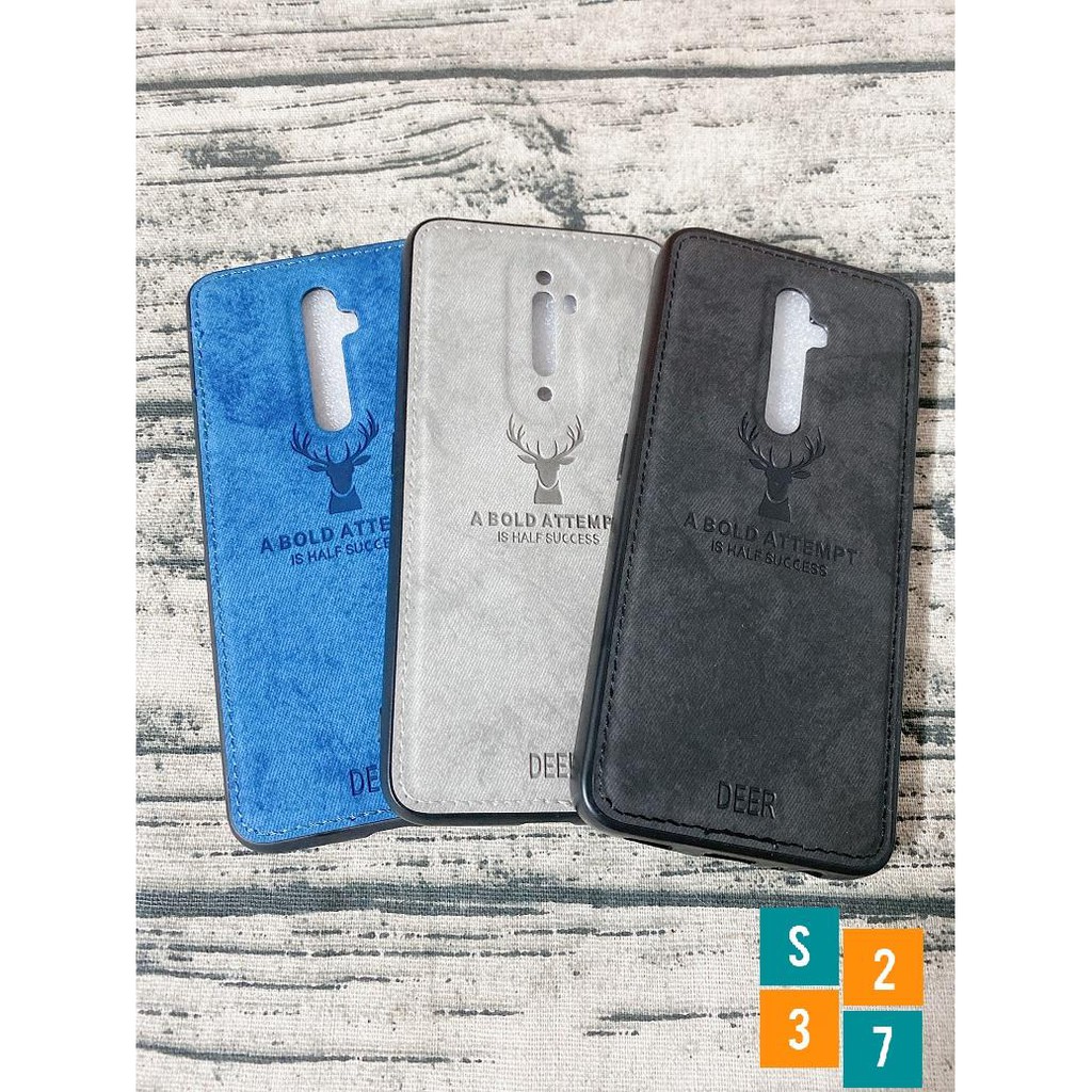 Ốp lưng Oppo Reno 2F , Reno 2Z Ốp vải Jean viền dẻo đen điêu khắc hình nai cao cấp