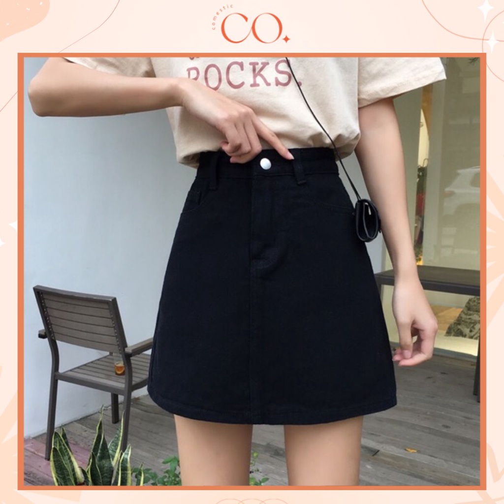 Chân váy jean ngắn chữ A nữ lưng cao phong cách ulzzang V01