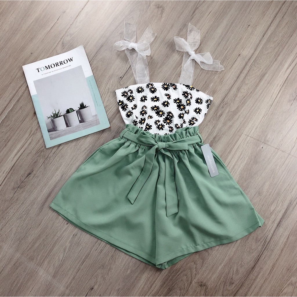 quần short đùi phối dây buộc nơ xinh hot chất kate mềm