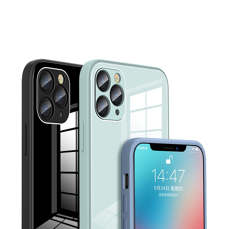 Ốp điện thoại silicon có kính cường lực bảo vệ camera cho Iphone 11 12 13 Pro Max Xs juncongshop