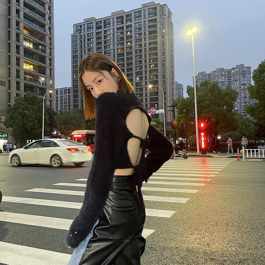Áo Sweater Nữ Tay Dài Cột Dây Sau Lưng Phong Cách Hàn Quốc Thời Trang Xuân Thu 2022