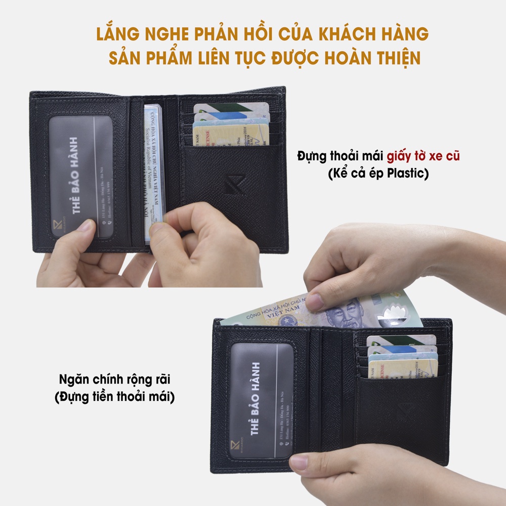 Ví nam đựng Card Feasty da Saffiano đẳng cấp, Bóp nam da bò Ricardo chống nước,chống xước,có hộp đựng - V105