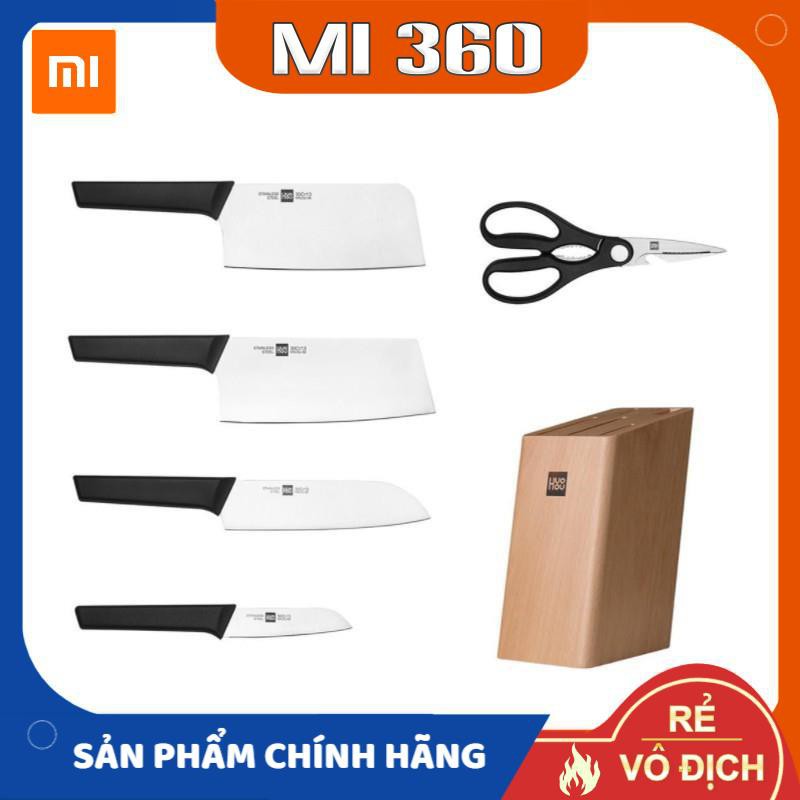 Bộ Dao Làm Bếp 6 Món Xiaomi HUOHOU Bằng Thép Không Gỉ - Gồm 4 dao, 1 kéo, 1 giá đỡ dao - Mi 360