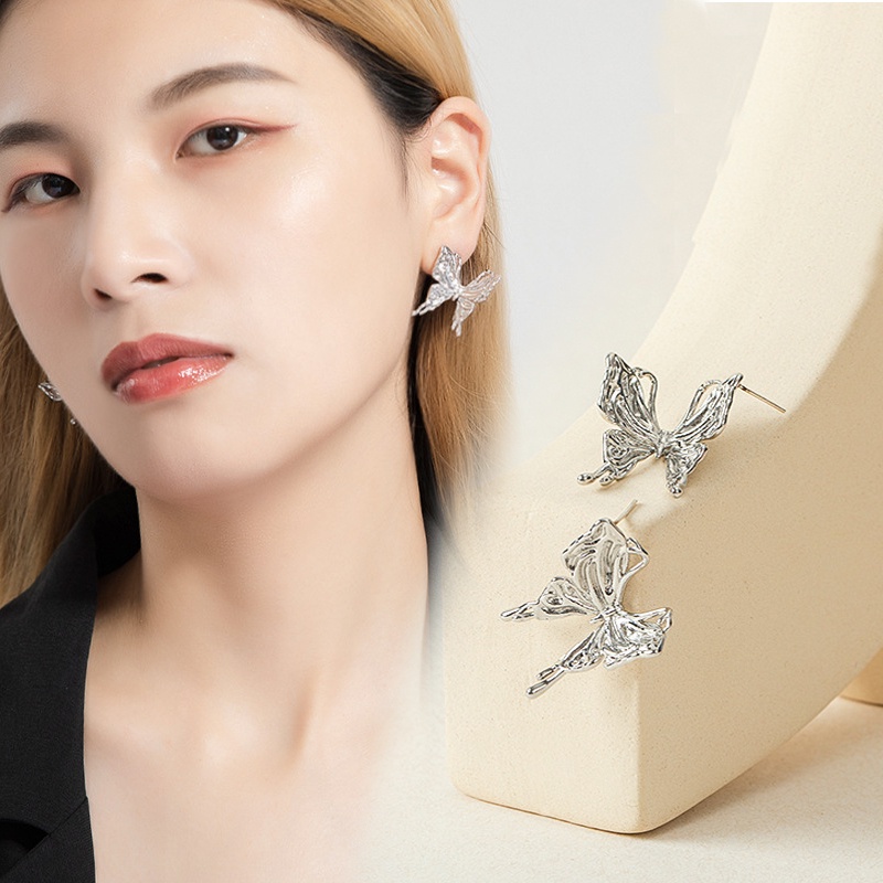 Bông Tai Hình Bướm Bằng Kim Loại Đơn Giản Thanh Lịch Phong Cách Hàn Quốc Thời Trang Cho Nữ