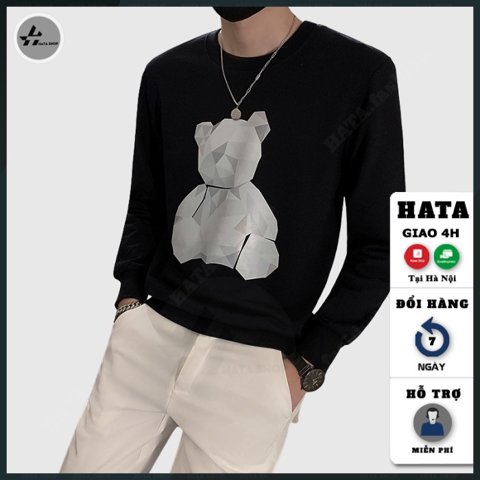 Áo nỉ sweater nam, Áo thu đông nam chất đẹp phong cách cá tính in Gấu Xếp mã NZ812