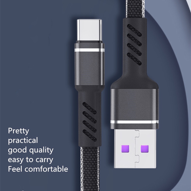 Dây Cáp Sạc Nhanh 5a 1m Cổng Usb Type-c Bằng Denim Bện Vải Denim Cho Điện Thoại Android Loại c