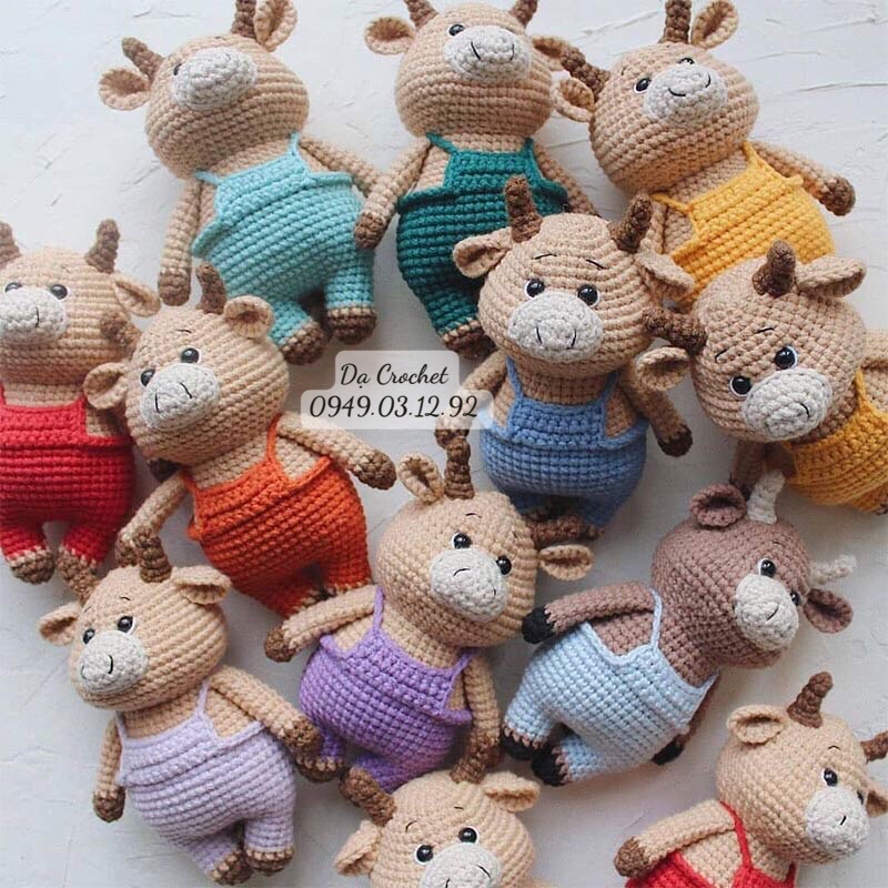 Con Trâu Nhồi Bông Bằng Len Cho Bé - Thú Bông Len Handmade Đan Móc Thủ Công Bằng Tay