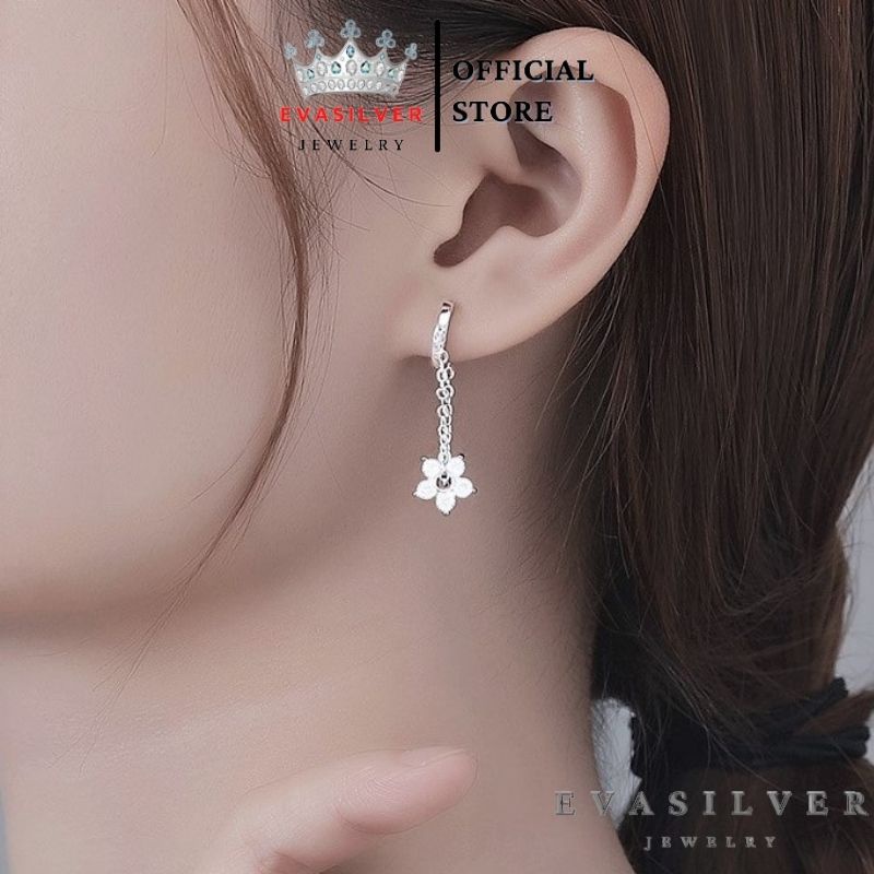 Bông tai bạc hình hoa 5 cánh, khuyên tai chất liệu bạc ta cao cấp - Trang sức bạc Evasilver