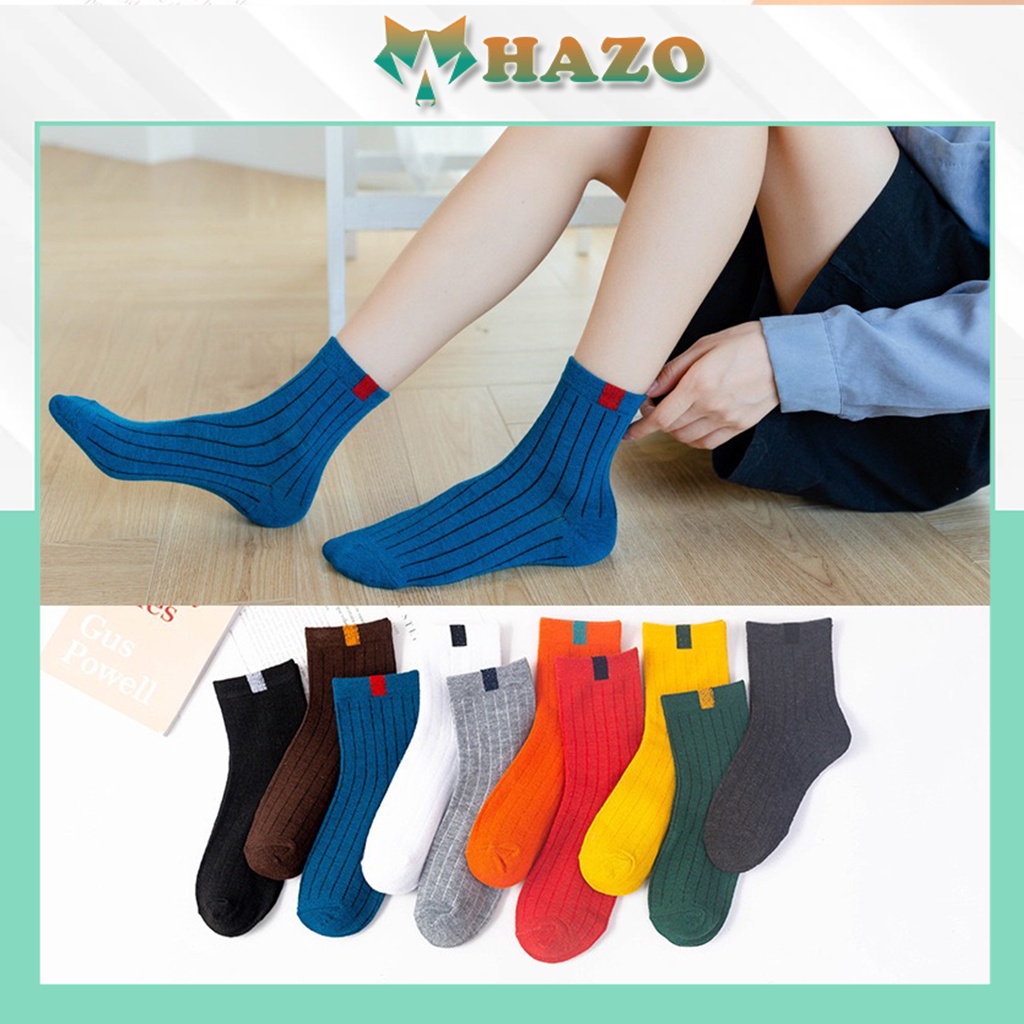 Tất Cổ Cao Vớ Cổ Cao Nam Nữ Kiểu Dáng Retro Vạch Nổi 493 Vải Cotton Co Giãn Thời Trang - Hazo