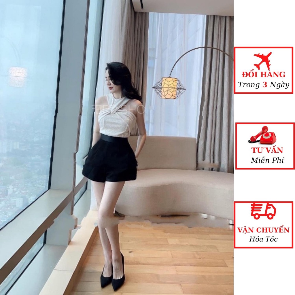 Áo 2 dây nữ xoắn ngực cổ yếm ôm body phong cách sexy đi biển du lịch ulzzang Hàn Quốc