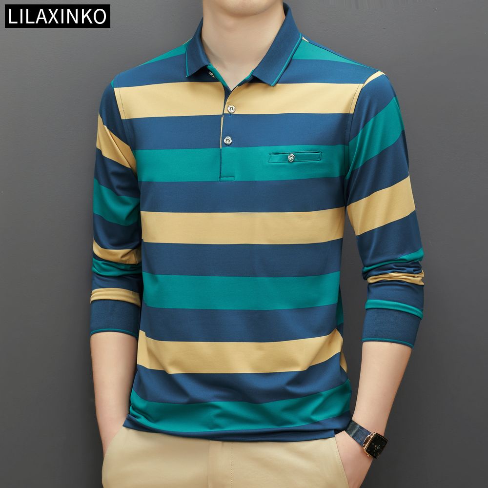 Áo Thun Polo Tay Dài Kẻ Sọc 2 Màu Thời Trang Thu Đông Cho Nam