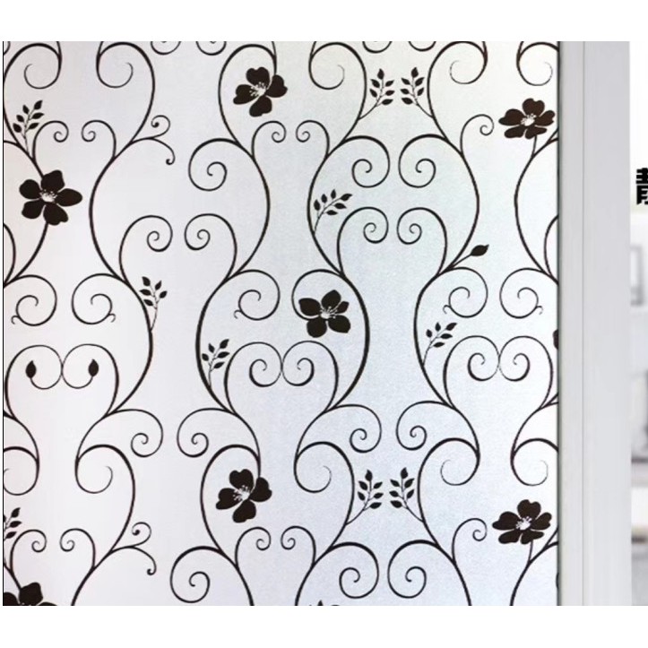 Dán kính tĩnh điện hoa dây đen khổ 45cm chất liệu dày đẹp dán không cần keo