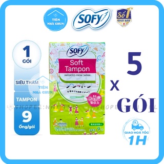 CHE TÊN BVS - BỘ 5 GÓI Băng Vệ Sinh Sofy Soft Tampon Super Siêu Thấm Nhật Bản Gói 9 Ống - NHI.TNL
