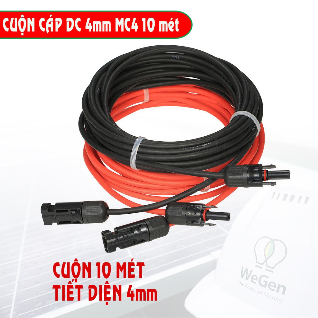 Cáp DC 4mm2 Cho Tấm Pin Năng Lượng Mặt Trời đã bấm MC4 2 đầu - Dài 5m/10m (Đỏ/Đen)