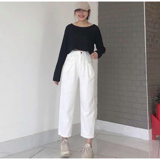 Áo Croptop Tay Dài YIN Basic Unisex (Đen/Trắng)