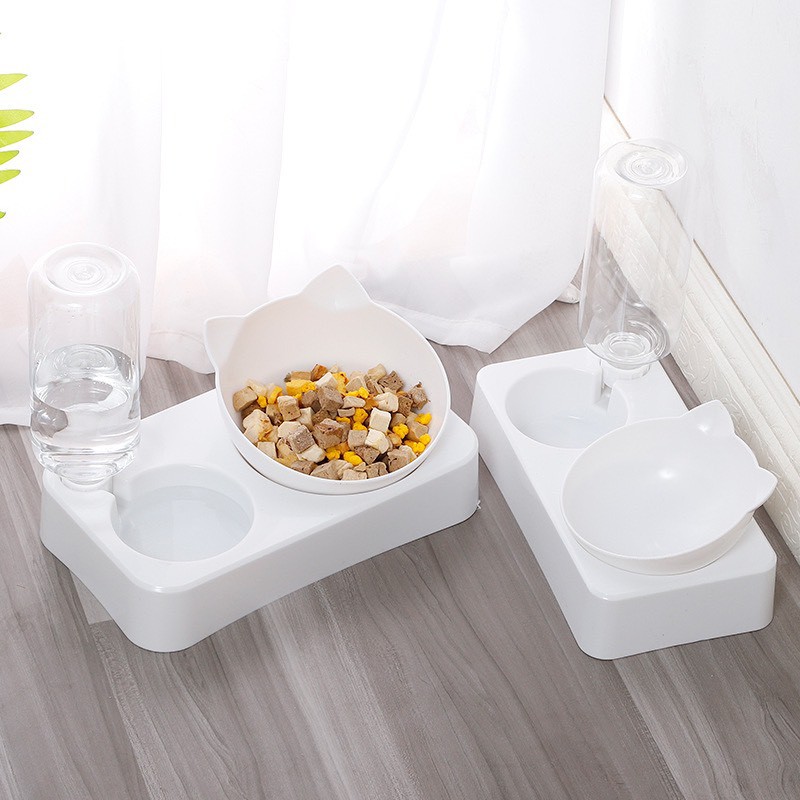 Bát ăn chống gù cho thú cưng kèm bình cấp nước tự động  – Chén ăn và uống dễ thương cho chó mèo