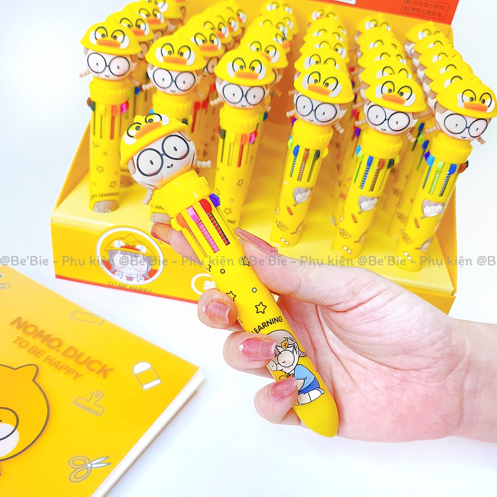 Bút bi học sinh nhiều màu hình cô bé cute, Bút bi mực nước Nomo Duck BeBie - BP517