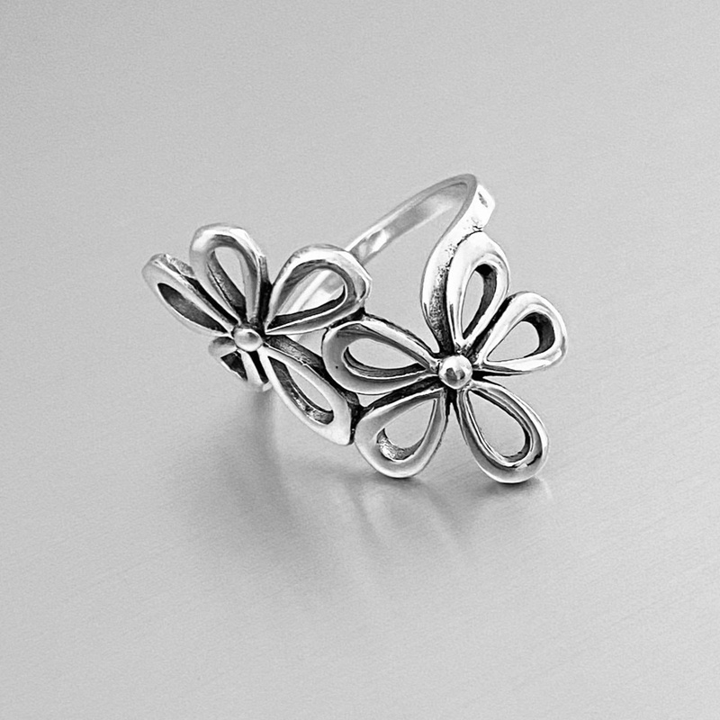 Nhẫn Hở Mạ Bạc Bản Lớn Hình Hoa Nhiều Màu Sắc Tùy Chỉnh Phong Cách Boho Cho Nữ