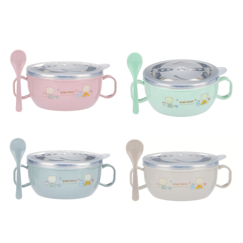 Bộ Bát Ăn 300ml Bằng Thép Không Gỉ Có Nắp Đậy Dành Cho Trẻ Em