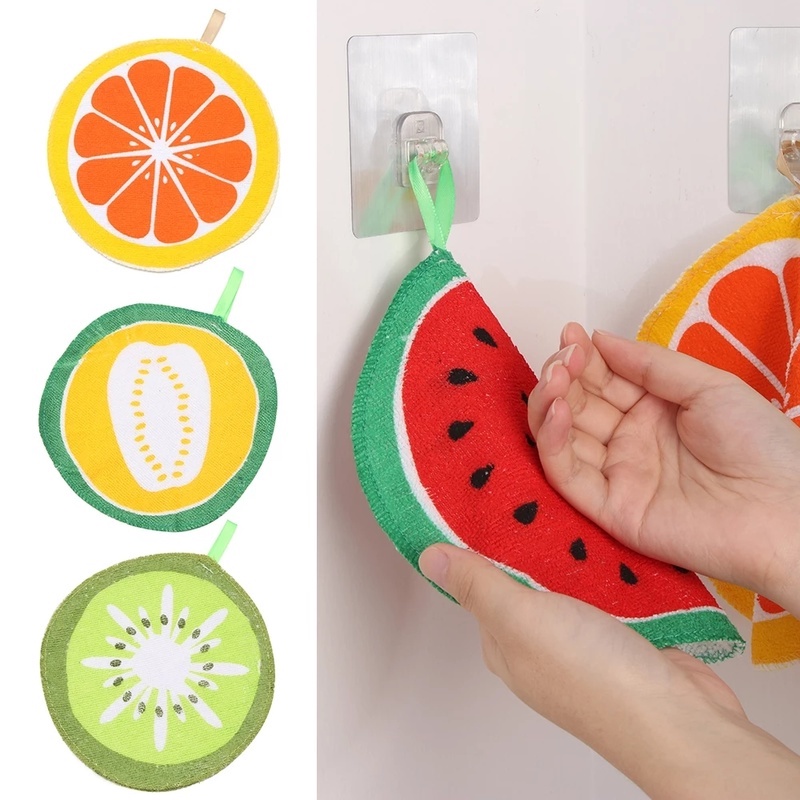 Khăn Lau Chén Dĩa Bằng Sợi Micro Nhanh Khô Họa Tiết Trái Cây Hoạt Hình Đa Năng