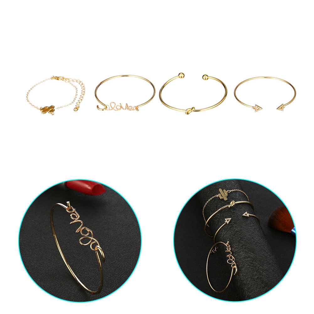 Set 4 Vòng Tay Kim Loại Xinh Xắn Cho Nữ