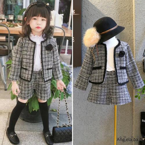 Set áo khoác + quần họa tiết ca rô thời trang thu đông dành cho bé gái