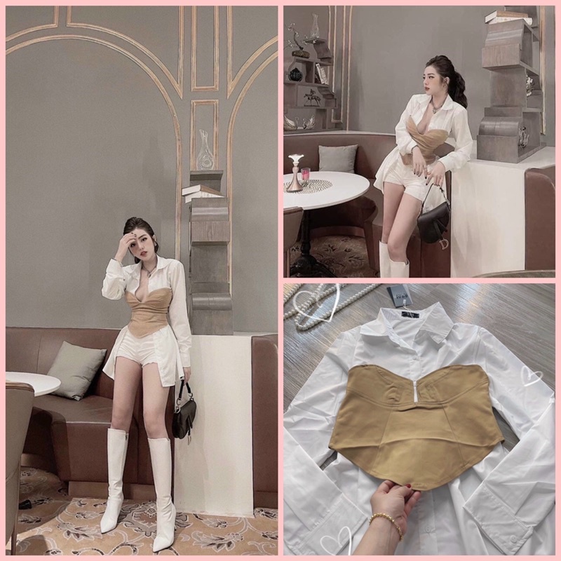 Áo sơmi váy xoè + yếm kaki 2 da