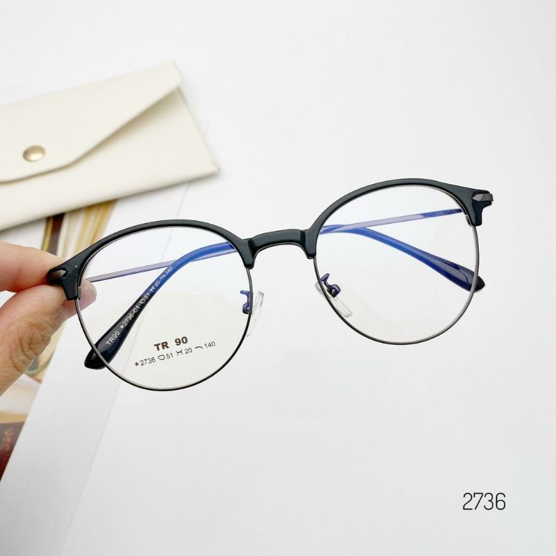 Gọng kính cận nam nữ HAINAMEYEWEAR mắt kính tròn gọng kính kim loại 2736